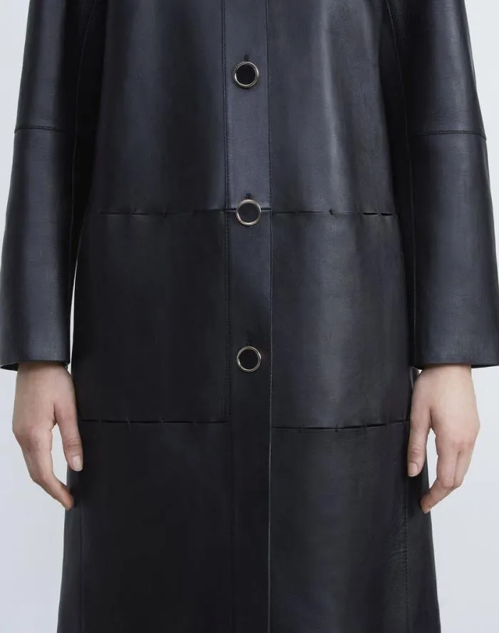 Ready To Wear Nappa Leather Double Face Oversized Coat Black Lafayette 148 New York Leathers and Suedes