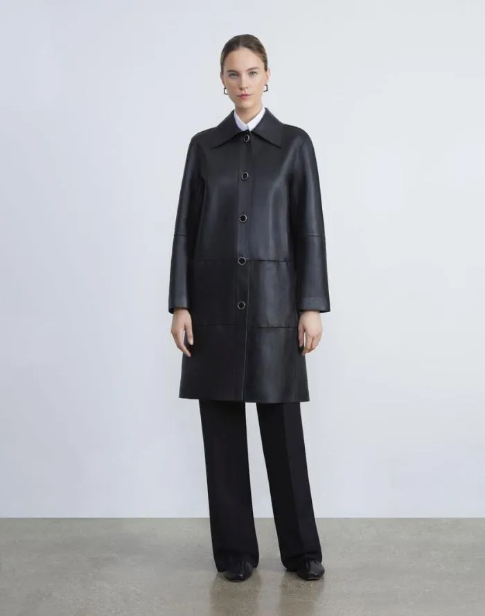 Ready To Wear Nappa Leather Double Face Oversized Coat Black Lafayette 148 New York Leathers and Suedes