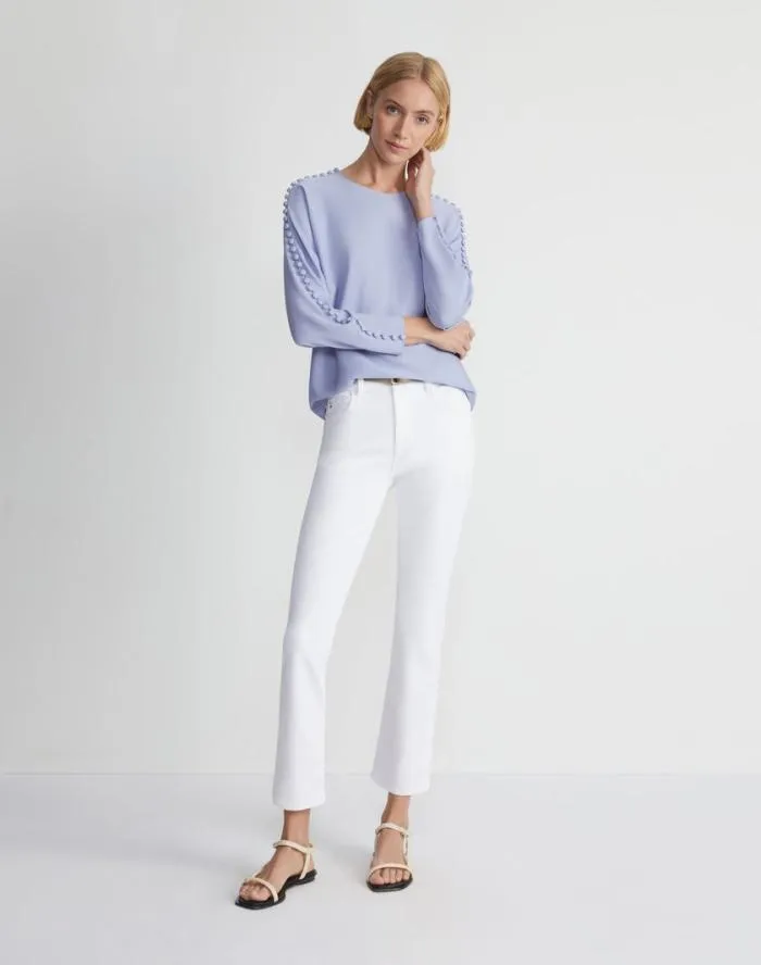 Ready To Wear Organic Silk Georgette Button Sleeve Blouse Black Lafayette 148 New York Blouses and Shirts