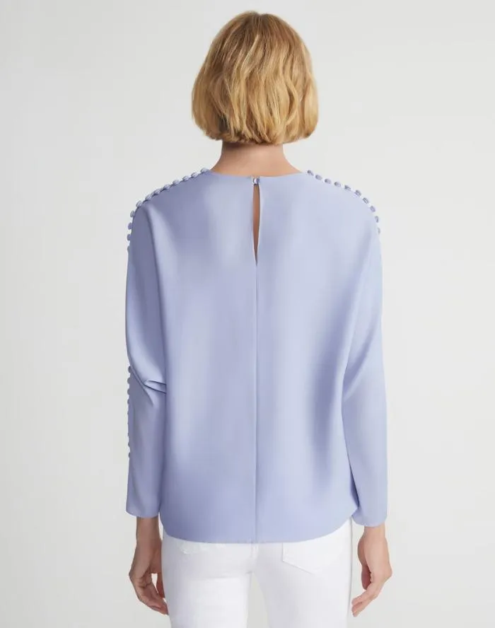 Ready To Wear Organic Silk Georgette Button Sleeve Blouse Black Lafayette 148 New York Blouses and Shirts