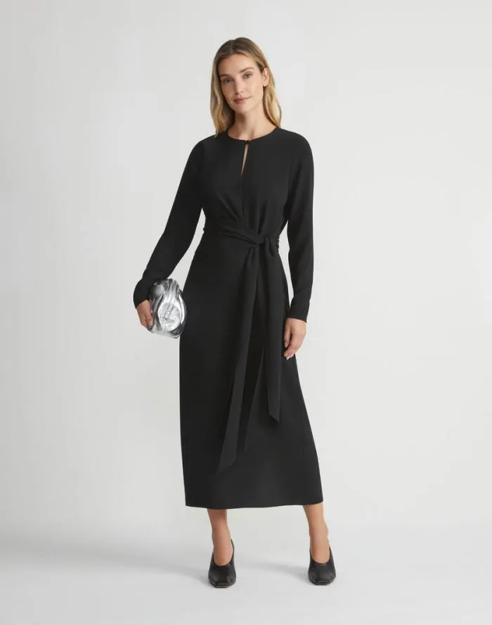 Ready To Wear Responsible Finesse Crepe Keyhole Wrap Sash Dress Black Lafayette 148 New York Dresses