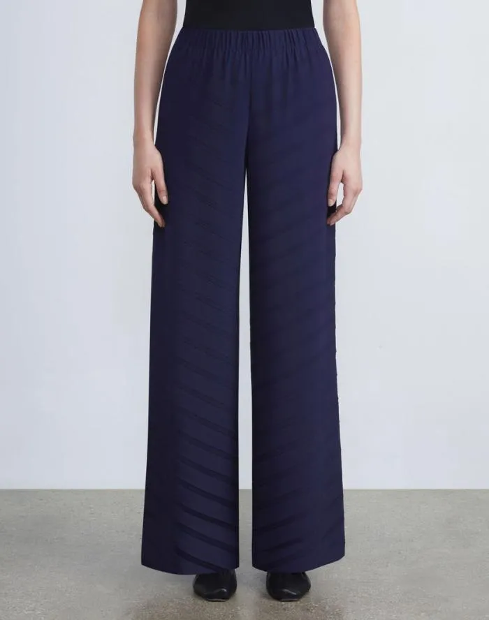 Ready To Wear Sateen Diagonal Pleat Riverside Pant Midnight Blue Lafayette 148 New York Pants and Shorts