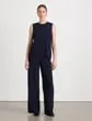 Ready To Wear Sateen Diagonal Pleat Riverside Pant Midnight Blue Lafayette 148 New York Pants and Shorts