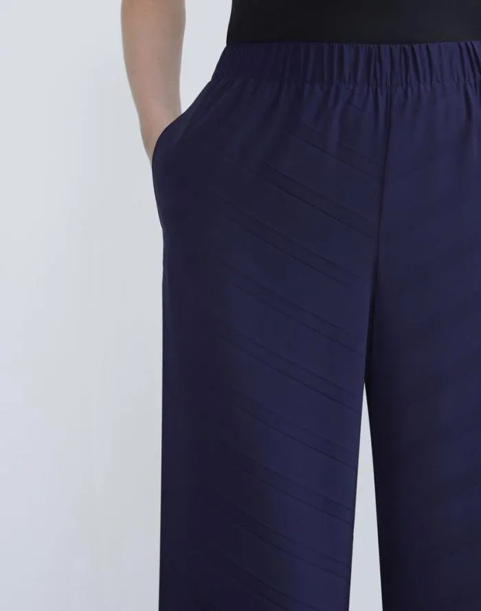 Ready To Wear Sateen Diagonal Pleat Riverside Pant Midnight Blue Lafayette 148 New York Pants and Shorts
