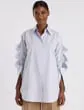 Ready To Wear Stripe Cotton Poplin Button Sleeve Oversized Shirt Wild Bluet Multi Lafayette 148 New York Blouses and Shirts