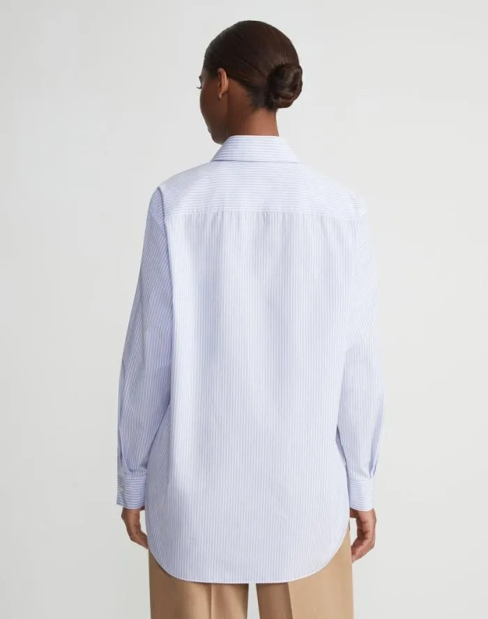 Ready To Wear Stripe Cotton Poplin Button Sleeve Oversized Shirt Wild Bluet Multi Lafayette 148 New York Blouses and Shirts