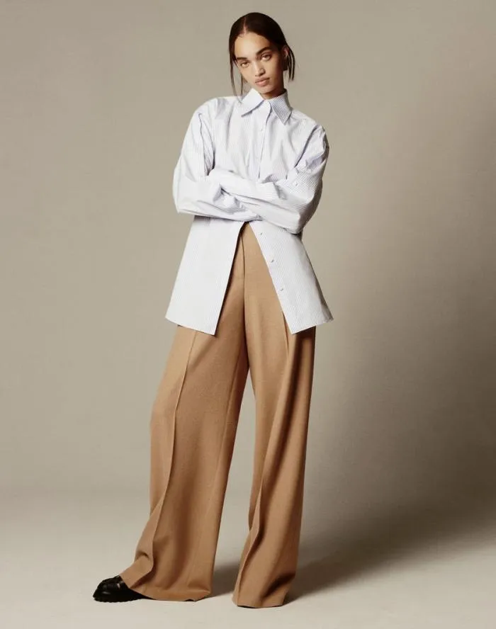 Ready To Wear Stripe Cotton Poplin Button Sleeve Oversized Shirt Wild Bluet Multi Lafayette 148 New York Blouses and Shirts