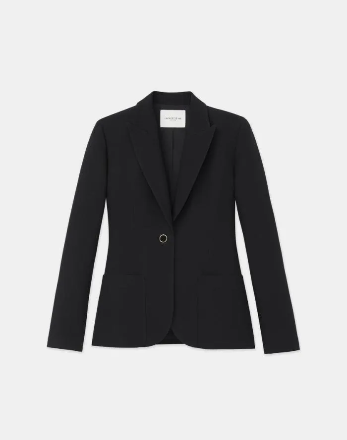 Ready To Wear WoolSilk Crepe Peak Lapel Blazer Black Lafayette 148 New York Jackets and Blazers