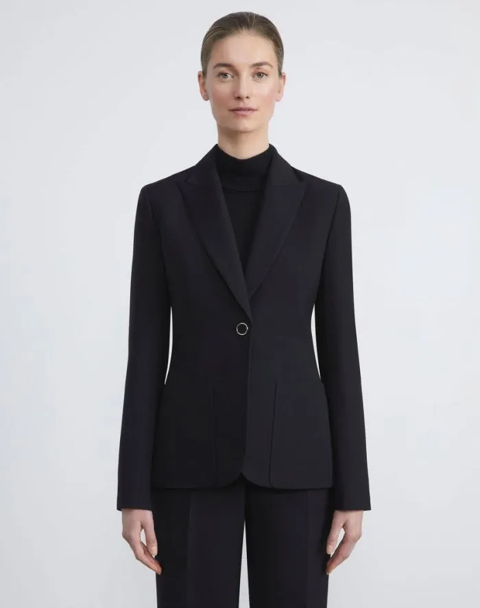 Ready To Wear WoolSilk Crepe Peak Lapel Blazer Black Lafayette 148 New York Jackets and Blazers