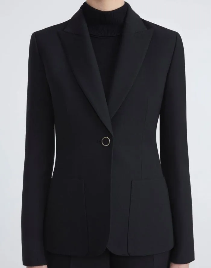 Ready To Wear WoolSilk Crepe Peak Lapel Blazer Black Lafayette 148 New York Jackets and Blazers