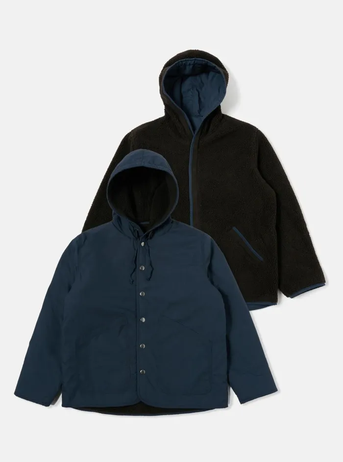 Reversible Simple Hooded Jacket In NavyBrown Recycled Men Universal Works Coats and Outerwear