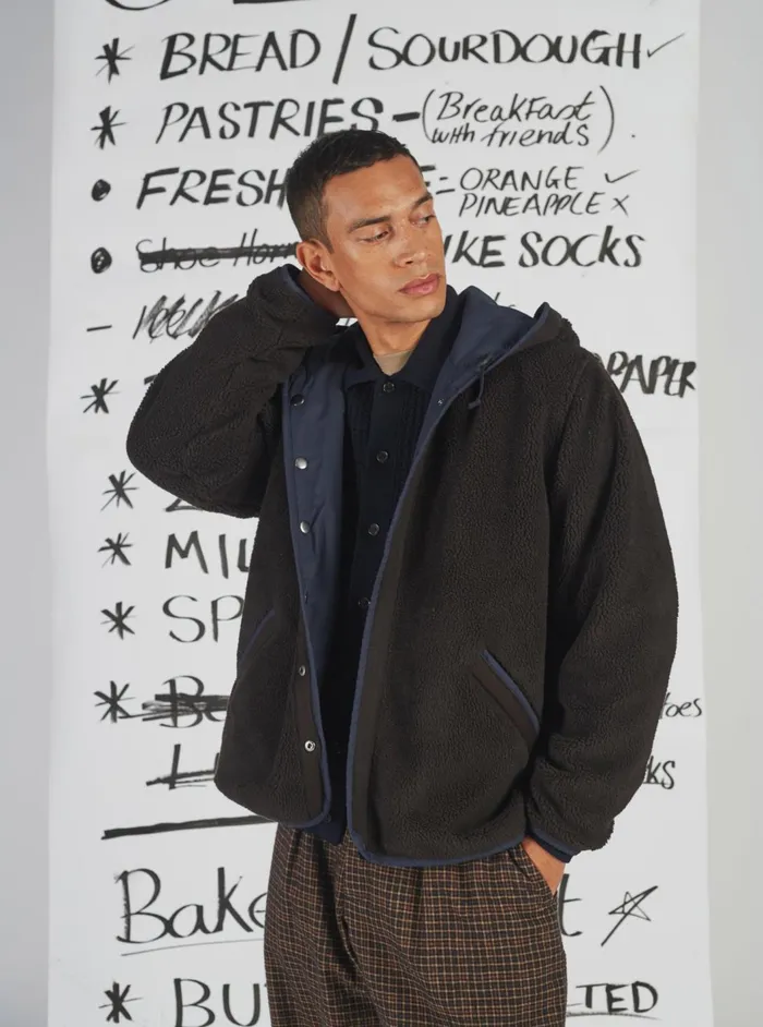 Reversible Simple Hooded Jacket In NavyBrown Recycled Men Universal Works Coats and Outerwear