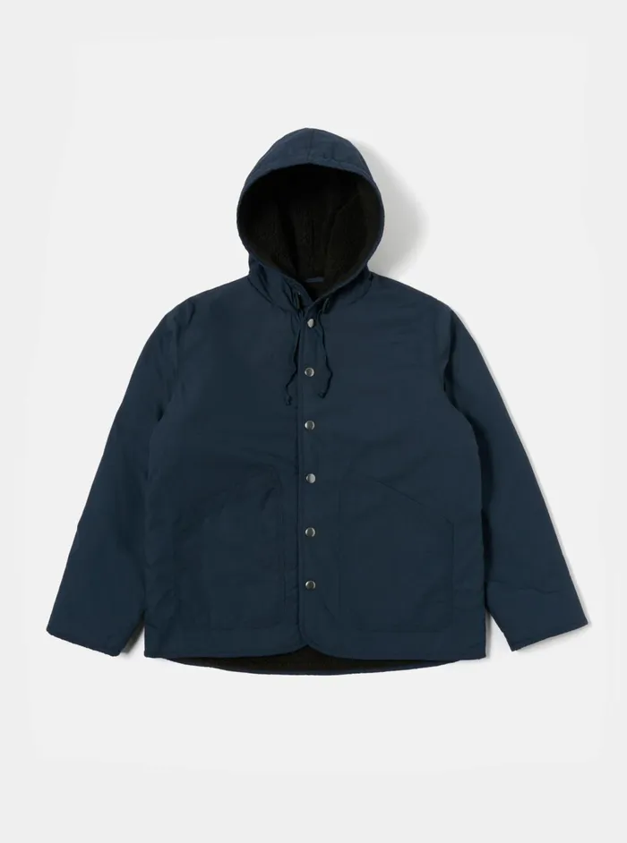 Reversible Simple Hooded Jacket In NavyBrown Recycled Men Universal Works Coats and Outerwear