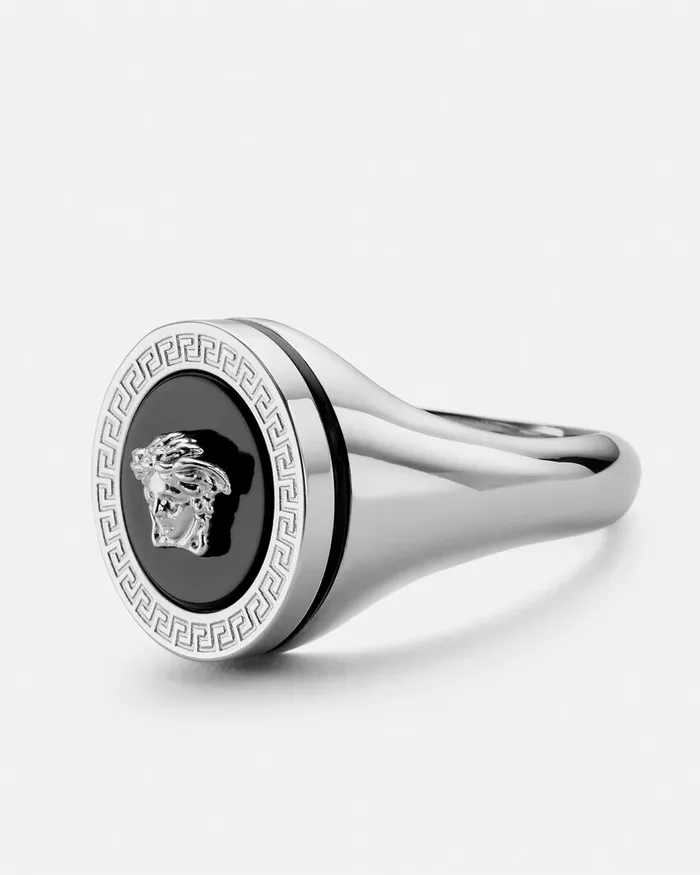 Rings WomenMen Versace Enamel Medusa Ring Silver