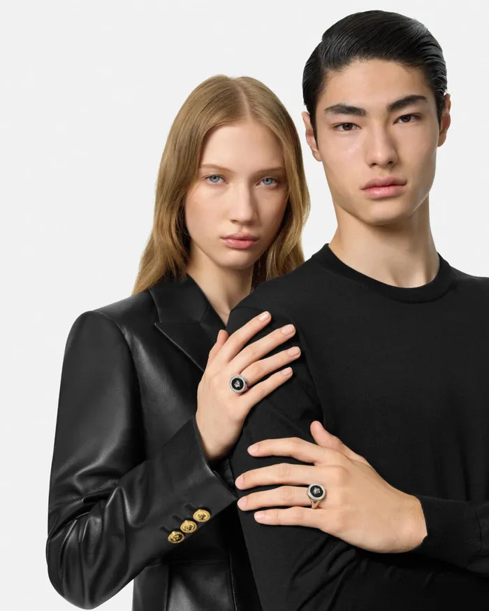 Rings WomenMen Versace Enamel Medusa Ring Silver