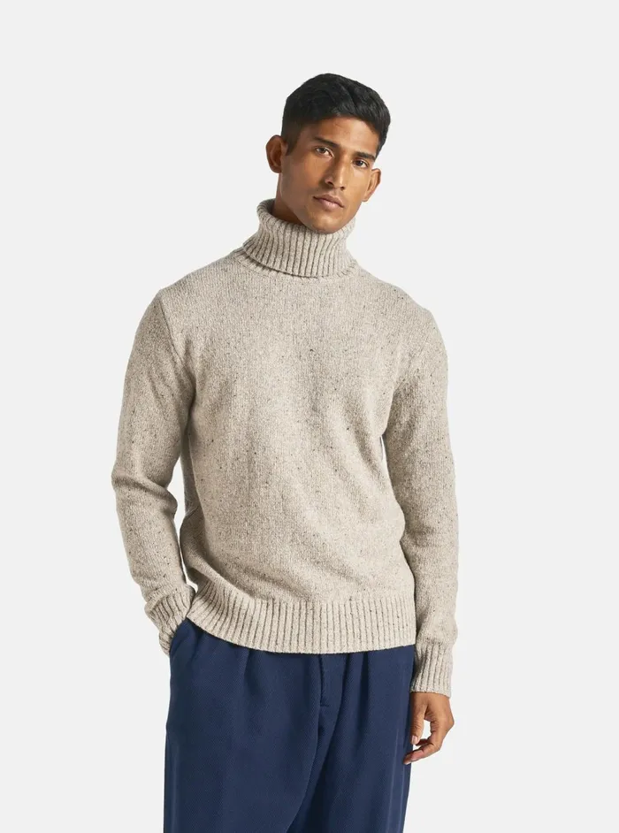Roll Neck In Oatmeal Tweed Knit Men Universal Works Knitwear
