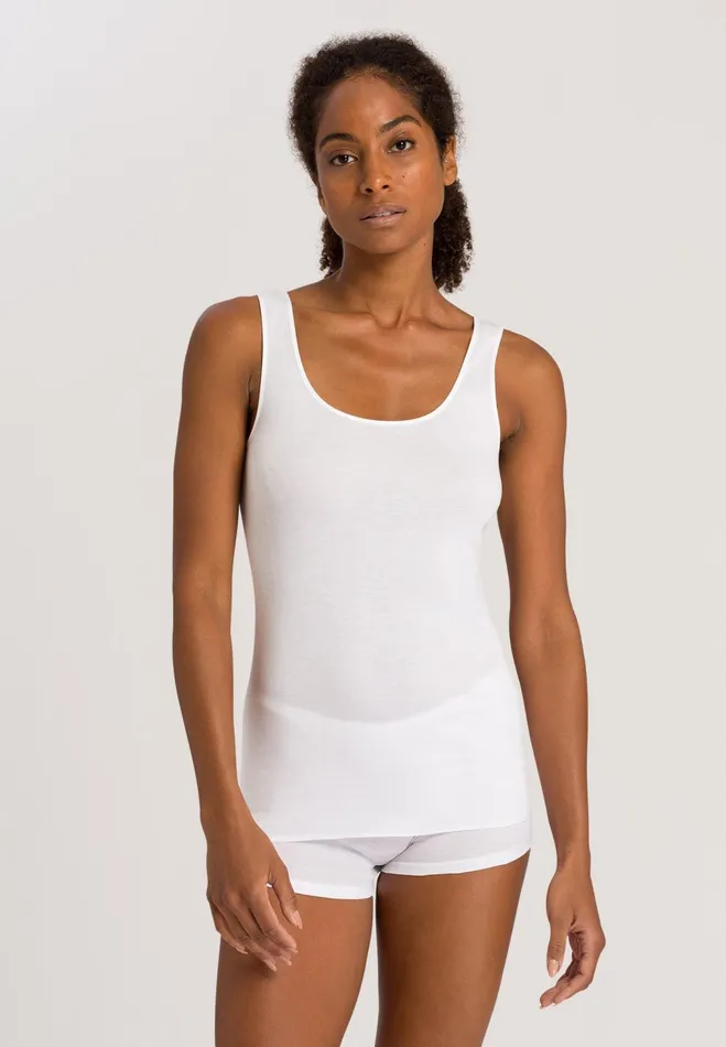 Round Neck Cotton Tank Top White Women HANRO Tank Tops