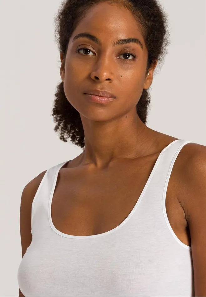Round Neck Cotton Tank Top White Women HANRO Tank Tops