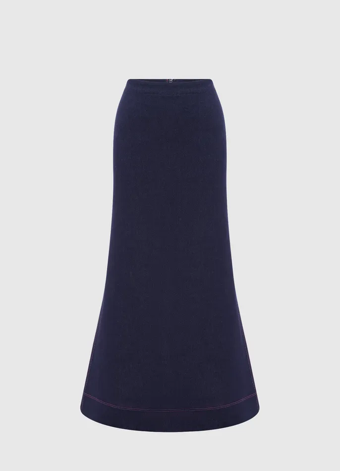 Roxanne Denim Maxi Skirt 8211 Indigo Women Suiting LEO LIN