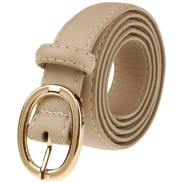 RWandCO Belts Allegra K Faux Leather Belt With Gold Buckle Light Khaki 8211 Women