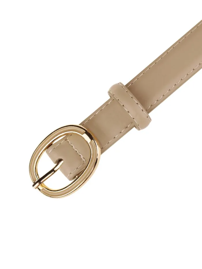 RWandCO Belts Allegra K Faux Leather Belt With Gold Buckle Light Khaki 8211 Women