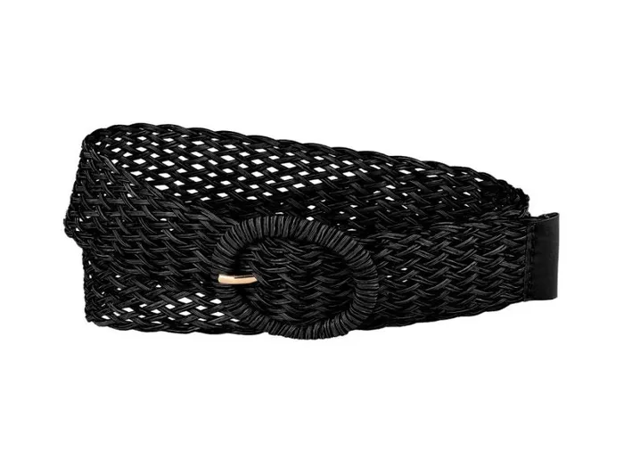 RWandCO Belts Allegra K Round Metal Buckle Skinny Waist Belt Black 8211 Women