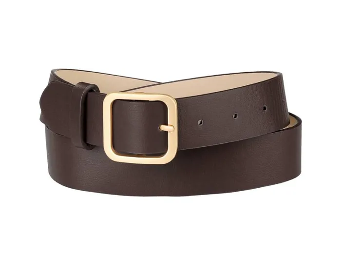 RWandCO Belts Allegra K Square Pin Gold Buckle Wide Leather Waist Belt Coffeegolden Buckle 8211 Women