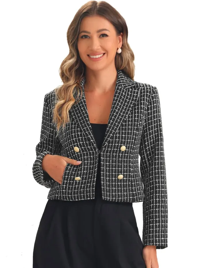 RWandCO Blazers Allegra K 8211 Notch Lapel Tweed Blazer Jacket Black 8211 Women RWandCO Blazers Allegra K 8211 Notch Lapel Tweed Blazer Jacket Black 8211 Women