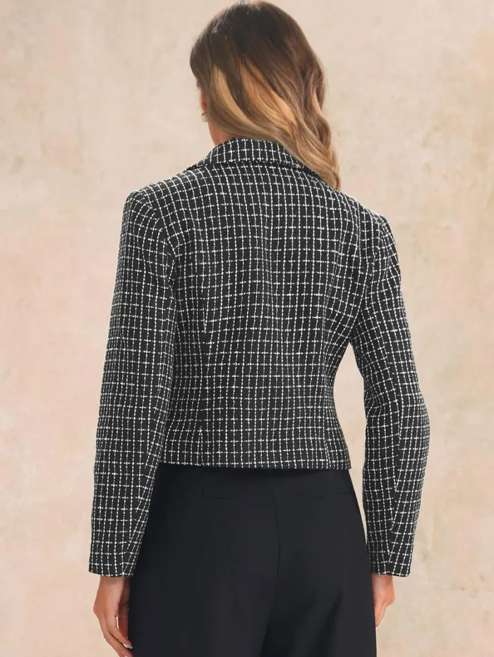 RWandCO Blazers Allegra K 8211 Notch Lapel Tweed Blazer Jacket Black 8211 Women
