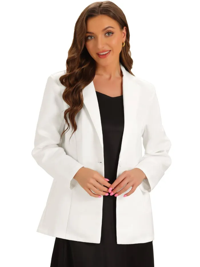 RWandCO Blazers Allegra K Long Sleeve Lapel Button Blazer Jackets White 8211 Women RWandCO Blazers Allegra K Long Sleeve Lapel Button Blazer Jackets White 8211 Women