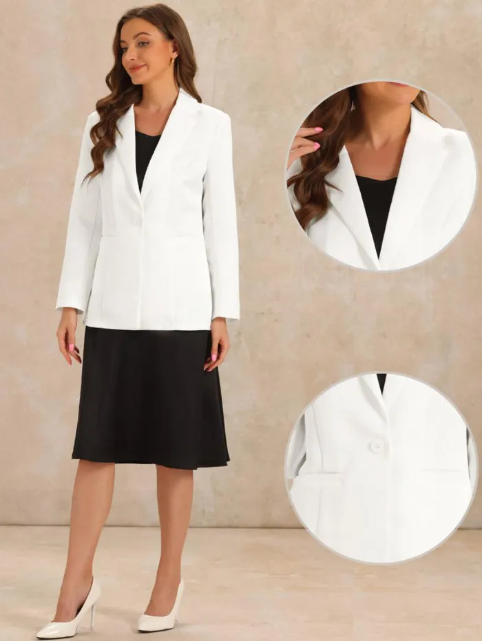 RWandCO Blazers Allegra K Long Sleeve Lapel Button Blazer Jackets White 8211 Women