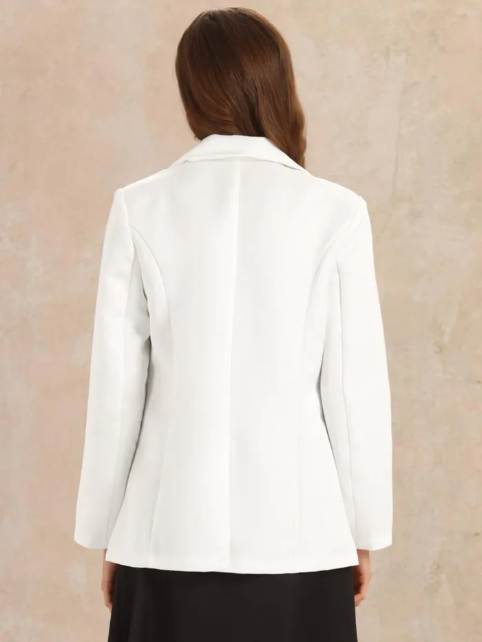 RWandCO Blazers Allegra K Long Sleeve Lapel Button Blazer Jackets White 8211 Women
