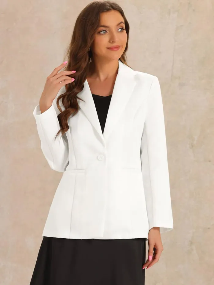 RWandCO Blazers Allegra K Long Sleeve Lapel Button Blazer Jackets White 8211 Women