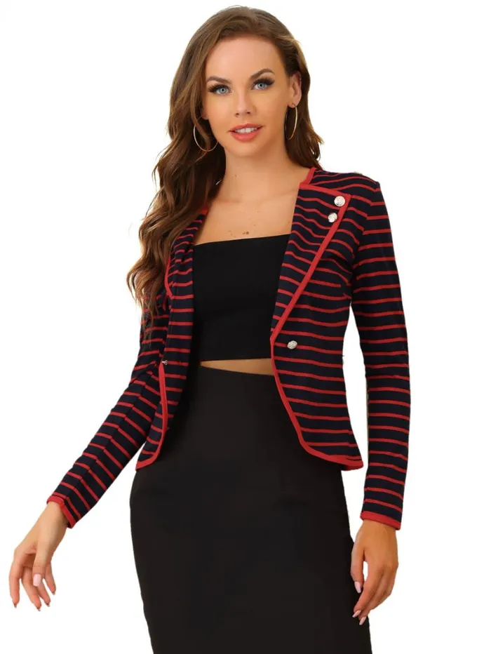 RWandCO Blazers Allegra K Notched Lapel Casual Striped Blazer Red Blue 8211 Women RWandCO Blazers Allegra K Notched Lapel Casual Striped Blazer Red Blue 8211 Women