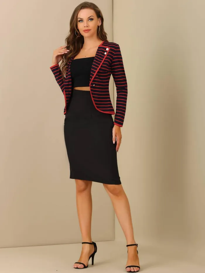 RWandCO Blazers Allegra K Notched Lapel Casual Striped Blazer Red Blue 8211 Women RWandCO Blazers Allegra K Notched Lapel Casual Striped Blazer Red Blue 8211 Women