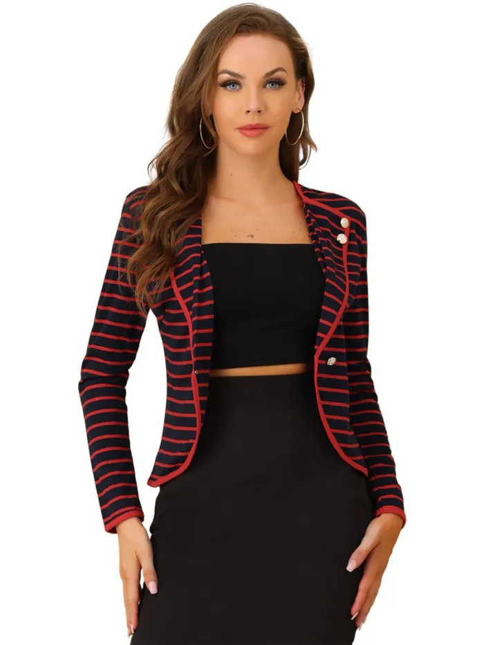 RWandCO Blazers Allegra K Notched Lapel Casual Striped Blazer Red Blue 8211 Women RWandCO Blazers Allegra K Notched Lapel Casual Striped Blazer Red Blue 8211 Women