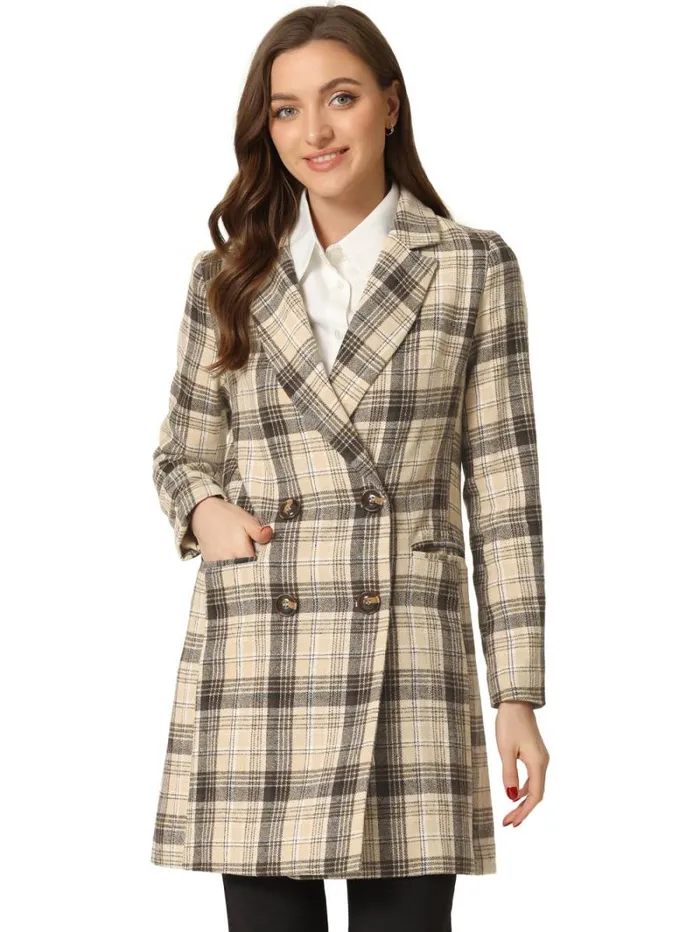 RWandCO Blazers Allegra K Notched Lapel Double Breasted Plaid Blazer Khaki 8211 Women RWandCO Blazers Allegra K Notched Lapel Double Breasted Plaid Blazer Khaki 8211 Women
