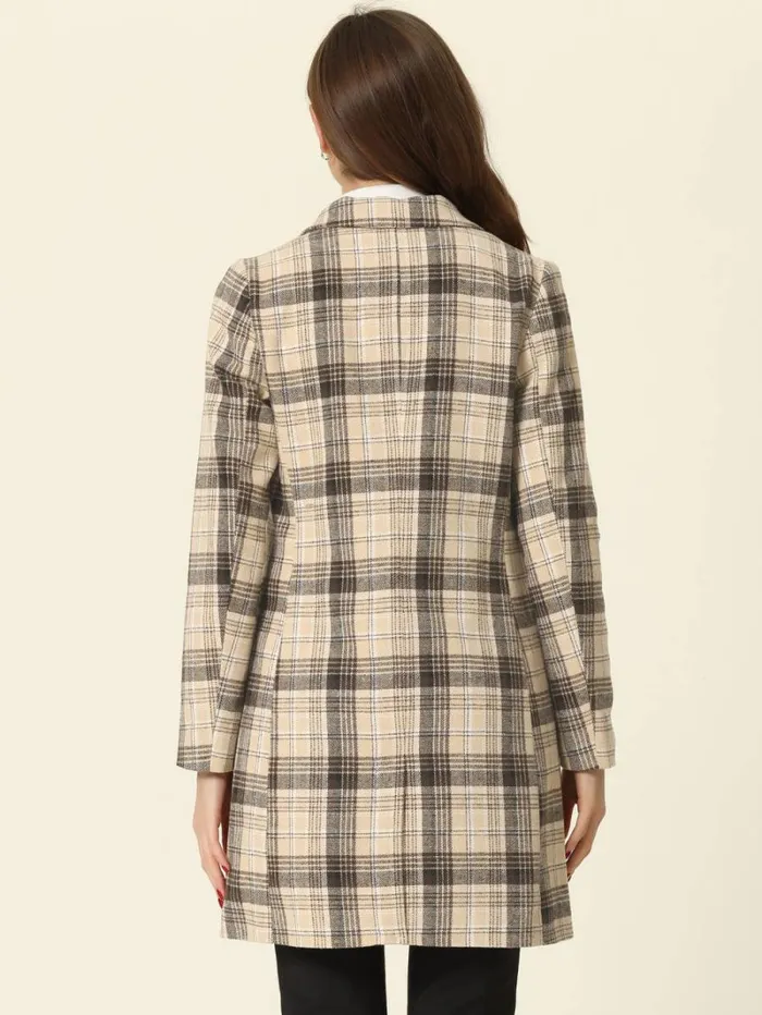 RWandCO Blazers Allegra K Notched Lapel Double Breasted Plaid Blazer Khaki 8211 Women