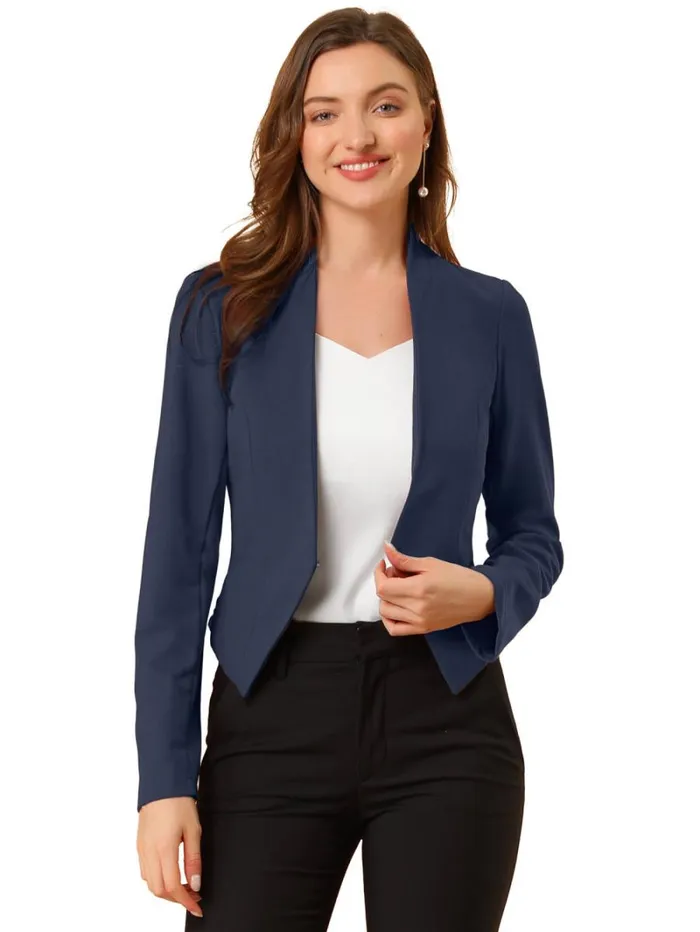 RWandCO Blazers Allegra K Suit Collarless Cropped Blazer Jacket Navy 8211 Women RWandCO Blazers Allegra K Suit Collarless Cropped Blazer Jacket Navy 8211 Women