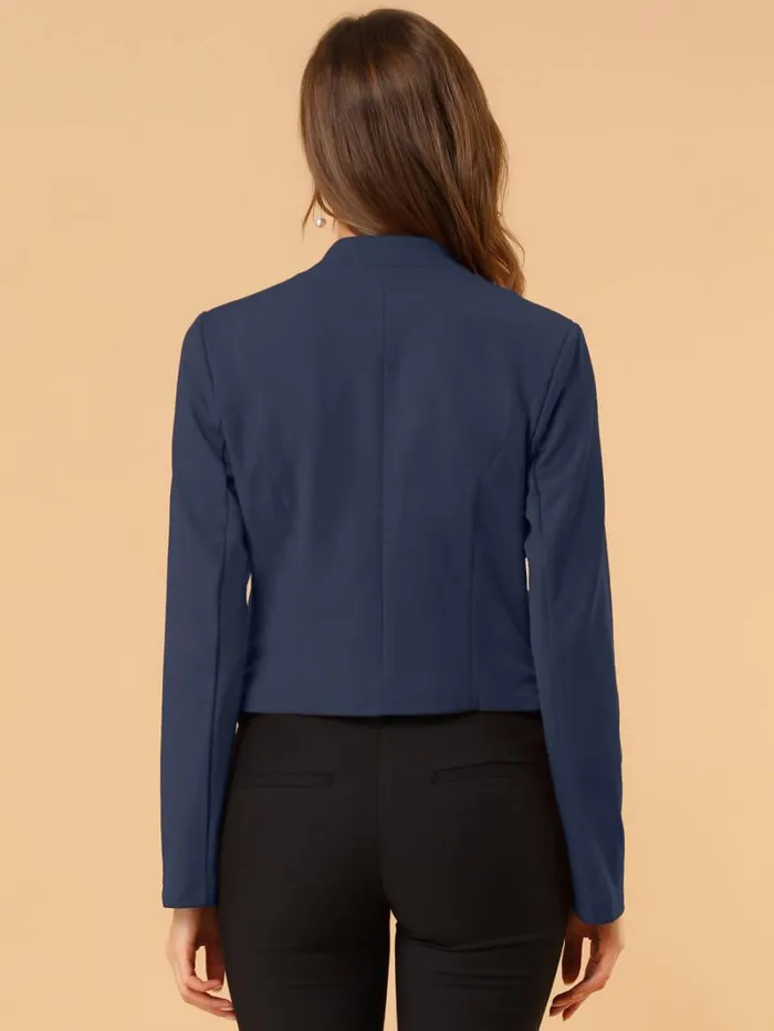 RWandCO Blazers Allegra K Suit Collarless Cropped Blazer Jacket Navy 8211 Women