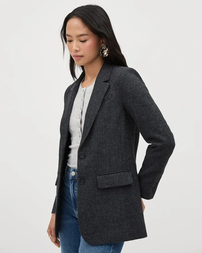 RWandCO Blazers Herringbone TwoButton Wool Blazer Herringbone Grey Mix 8211 Women RWandCO Blazers Herringbone TwoButton Wool Blazer Herringbone Grey Mix 8211 Women