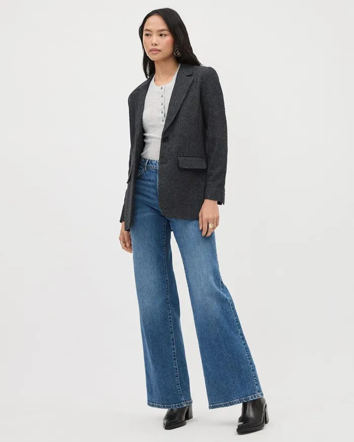 RWandCO Blazers Herringbone TwoButton Wool Blazer Herringbone Grey Mix 8211 Women