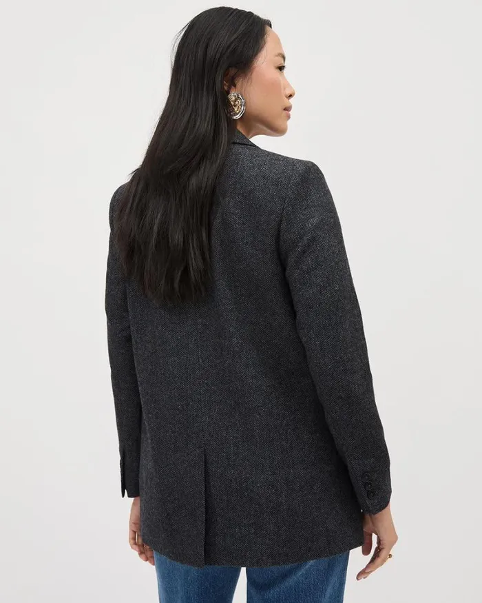 RWandCO Blazers Herringbone TwoButton Wool Blazer Herringbone Grey Mix 8211 Women