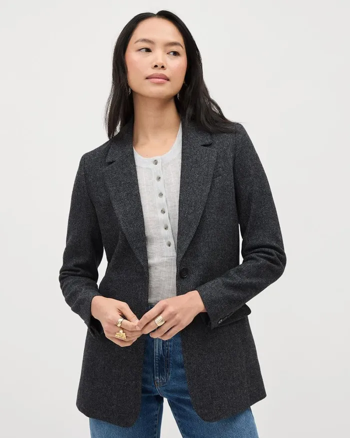RWandCO Blazers Herringbone TwoButton Wool Blazer Herringbone Grey Mix 8211 Women