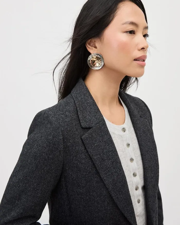 RWandCO Blazers Herringbone TwoButton Wool Blazer Herringbone Grey Mix 8211 Women
