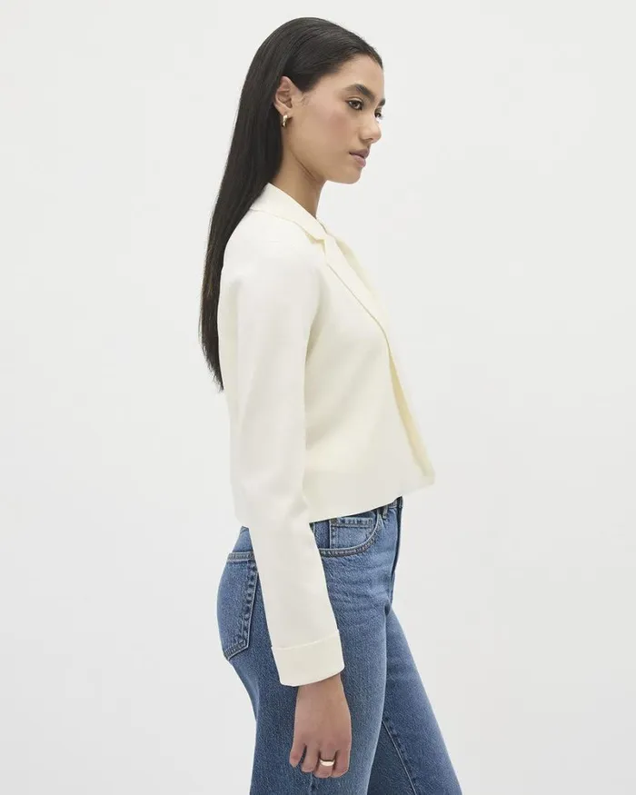 RWandCO Blazers Open Cropped Sweater Blazer Coconut Milk 8211 Women RWandCO Blazers Open Cropped Sweater Blazer Coconut Milk 8211 Women