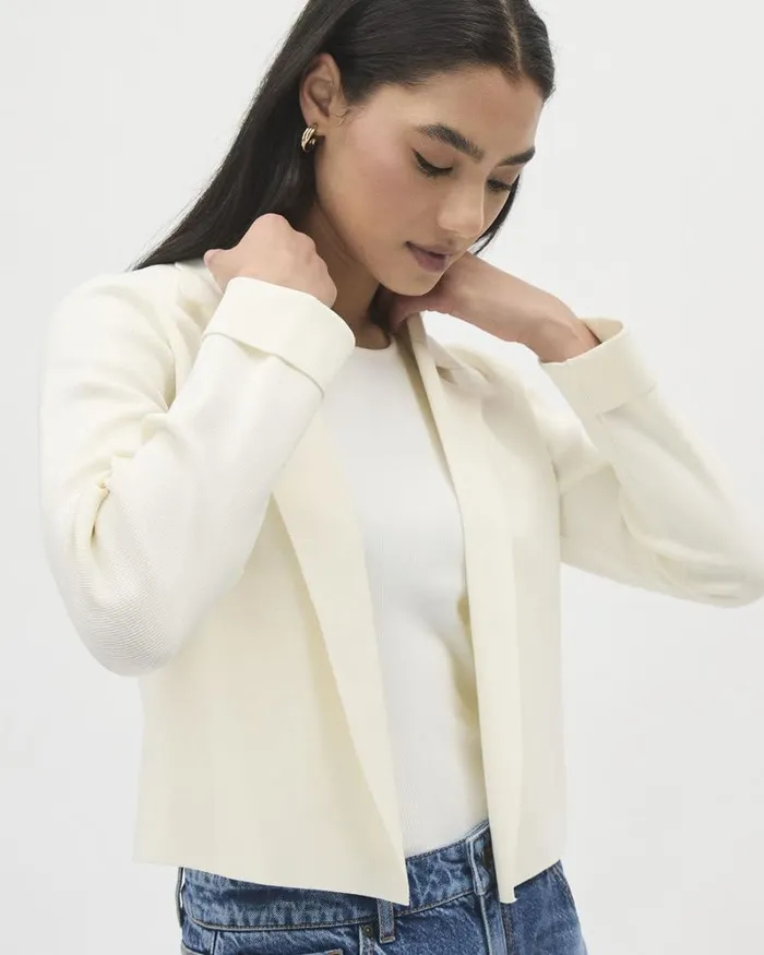 RWandCO Blazers Open Cropped Sweater Blazer Coconut Milk 8211 Women RWandCO Blazers Open Cropped Sweater Blazer Coconut Milk 8211 Women