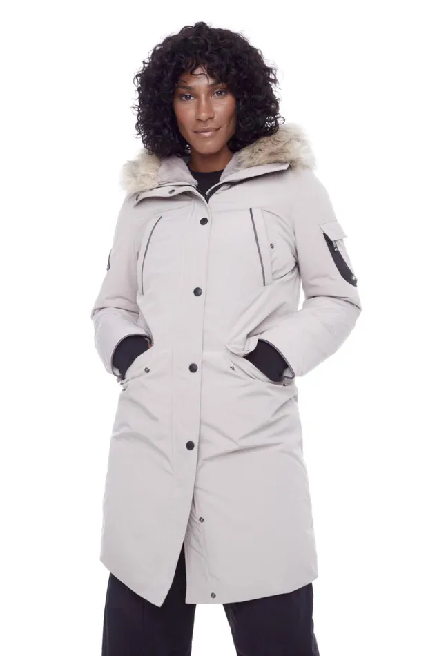 RWandCO Coats and Jackets Alpine North Women039s 8211 LAURENTIAN Vegan Down Recycled Long Parka Winter With Faux Fur Hood Light Brown 8211 Women