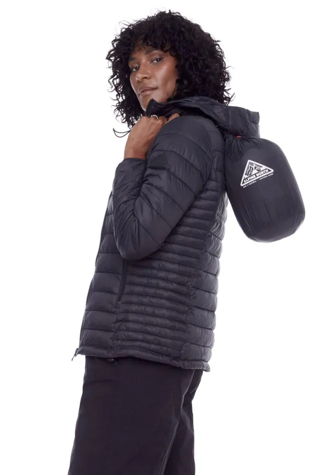 RWandCO Coats and Jackets Alpine North Women039s 8211 YOHO LADIES039 Vegan Down Lightweight Packable Puffer Jacket and Bag Black 8211 Women