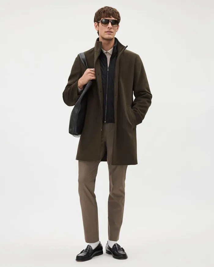RWandCO Coats and Jackets Classic Brown MockNeck Wool Coat With Dickey Brown 8211 Men